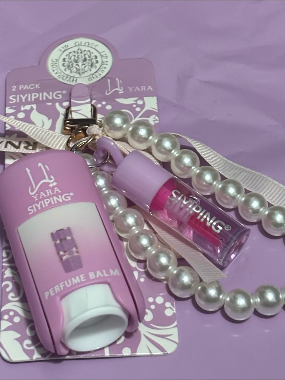 Yara Siyiping Pink Perfume Balm & Lip Gloss Keychain Set